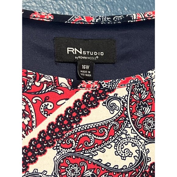 Ronni Nicole Red & Navy Paisley Print Cold Shoulder Swing Dress 16W - Picture 2 of 7